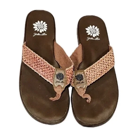 Yellow Box Norit Mellow Mat Flip Flops Brown Woven Straps Women's Size 8 EUC - Picture 2 of 10